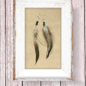 Natural Feather and Green Jasper Earrings